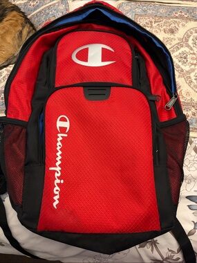 Champion Red and Black Men's Backpack with White Logo